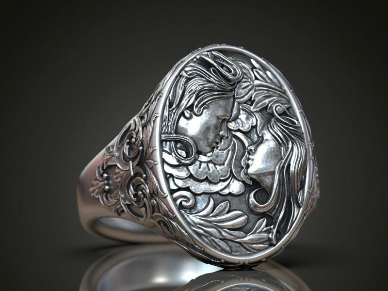 Ring  faces  woman man floral pattern