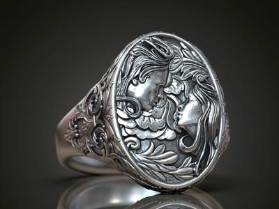 Ring  faces  woman man floral pattern