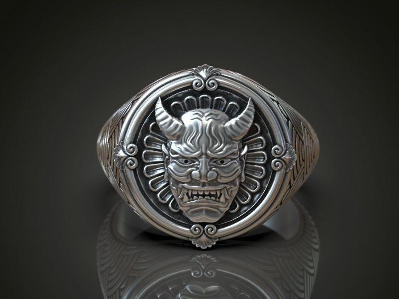 Ring japanese Hannya mask female demon horns