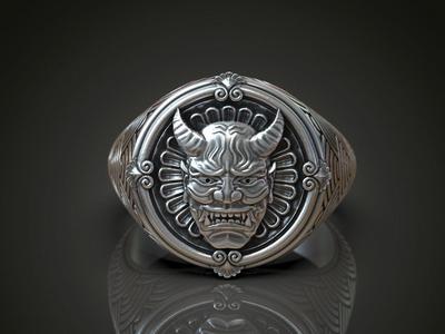 Ring japanese Hannya mask female demon horns