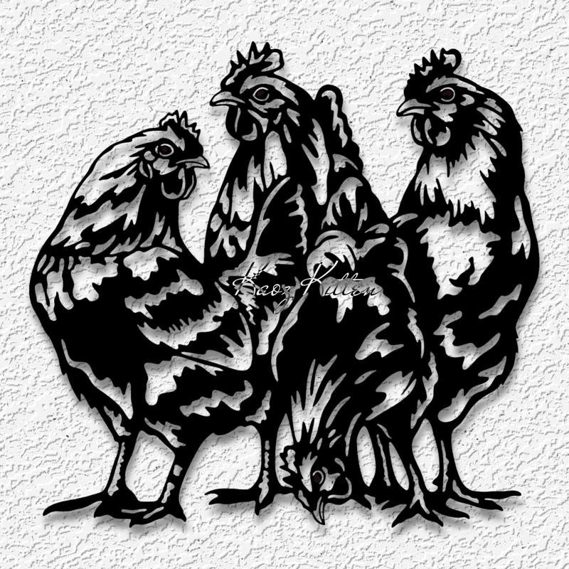 four hens wall art country chickens home decor