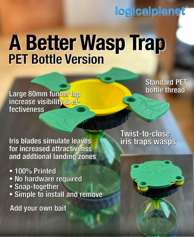 A Better Wasp Trap (PET Bottle Version) – Twist-to-Close, Leaf-Style Iris