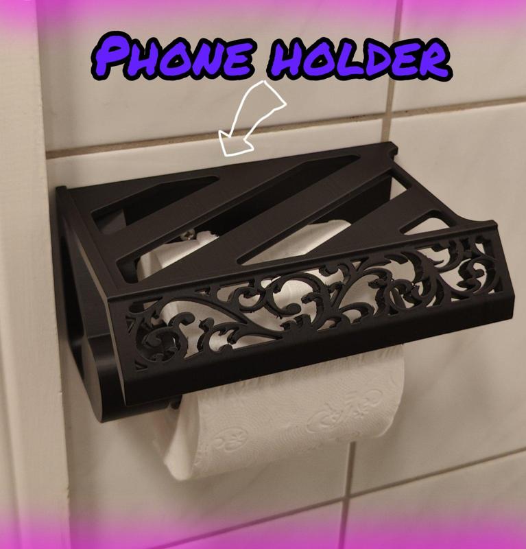 Toilet Paper Holder with Phone Shelf (no support version available too)