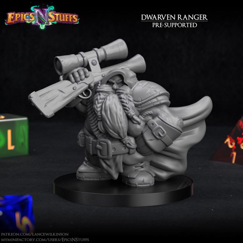 Dwarven Ranger wGun Miniature - pre-supported
