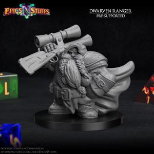 Dwarven Ranger wGun Miniature - pre-supported