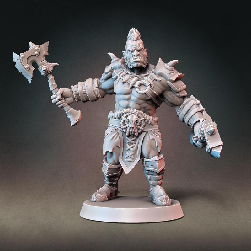 Half-orc Barbarian Type A w/ Modular Hands + 4 Weapons (Presupported)