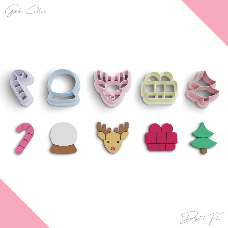 Christmas Theme Polymer Clay Cutter Package, 5 Models, 2 Cutter Version, 5 Sizes Included, No: 1142
