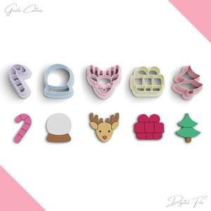 Christmas Theme Polymer Clay Cutter Package, 5 Models, 2 Cutter Version, 5 Sizes Included, No: 1142
