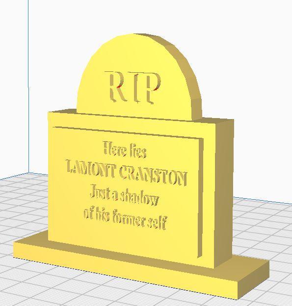 Tombstone with Lamont Cranston epitaph