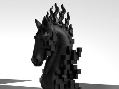 Abstract Pixel Horse Sculpture - Modern Art Decor