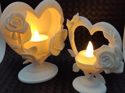 Rose in Heart - LED tealight holders (2pcs)