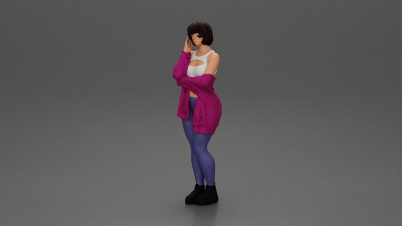 pretty girl with short hair posing in a sweater