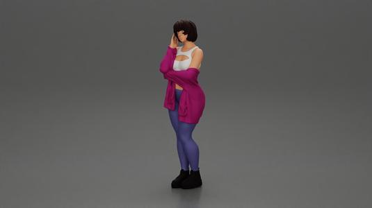 pretty girl with short hair posing in a sweater