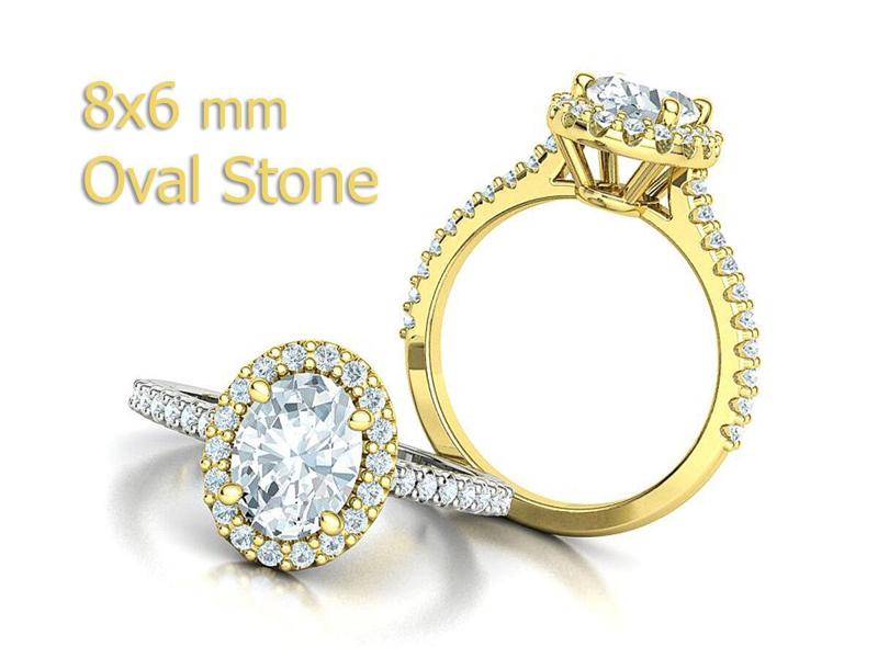 Oval Halo Engagement Ring 8x6 Oval Stone 1ct Stone