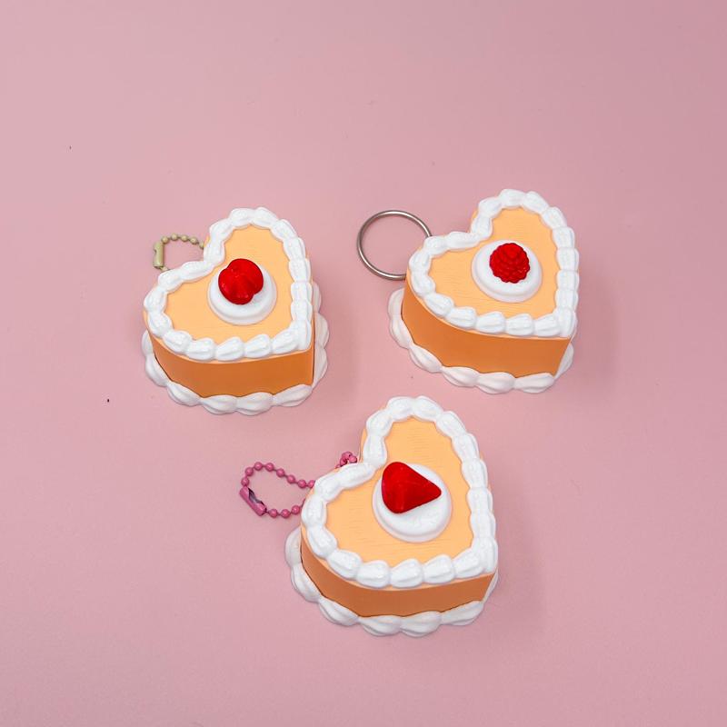 Miniature Vintage Heart Cake Keychain with Customizable Fruits - Kitsch, Retro Design