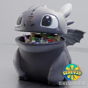 Toothless Popcorn Bucket - How to Train your Dragon - Cute Functional Container - 3D Print STL/3MF - Multicolor