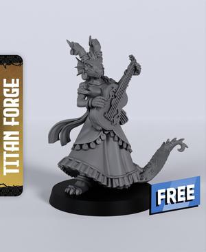 Dragonborn Female Bard A – With Free Dragon  – 5e DnD Inspired for RPG and Wargamers