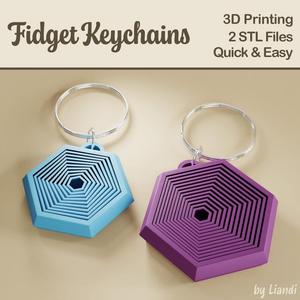 Hexagon Fidget Toys STL Keychain Set – Two 3D Print Files, Mini Stress Toy Keyrings or Bag Charms, Digital Download for Commercial Use