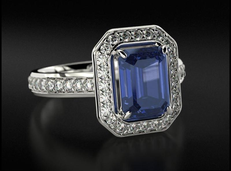 Ring with diamonds and large emerald 745