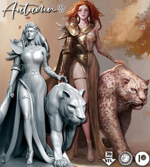 Autum - 75mm - Female with jaguar - DnD