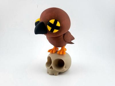 Kawaii Crow with Skull Base SWEET Cute 3D Print
