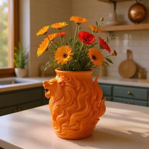 Solar Roar – Lion Flame Vase"