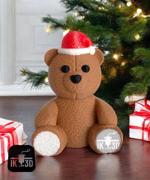 Teddy Bear Fuzzy Skin With Santa Hat Ornament / Figurine