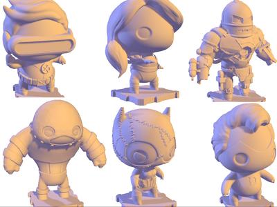 Q-cute Marvel Avengers 6-pack keychain figurines 3D printing model: Red Tank, Cyclops, Psylocke, Green Lantern, Iron Man, and Catwoman.