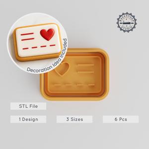Valentine Card Shape Cutter & Stamp, Perfect for Cookies & Fondant, 3 Sizes Set, Love & Romantic Designs PRODUCT_214