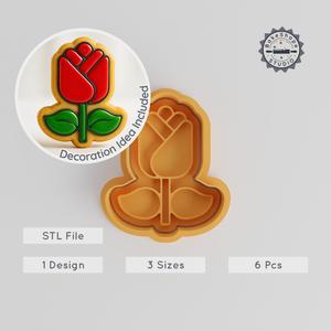 Rose Shape Cutter & Stamp, Perfect for Cookies & Fondant, 6-Piece Collection, Sizes S/M/L, Floral Botanical Design PRODUCT_392