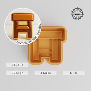 Chair Shape Cutter & Stamp Set, Cookie & Fondant Decor, S/M/L Sizes, 6-Piece 3D Printing STL PRODUCT_544