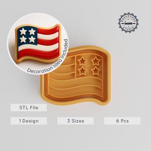 USA Flag Shape Cutter & Stamp Set, Cookie & Fondant Tool, Stars & Stripes Design, 3 Sizes, 6 Pieces PRODUCT_2840