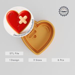 Broken Heart Shape Cutter & Stamp Set, Cookie & Fondant Mold, Heartbreak Designs, 6 Pieces, S/M/L Sizes PRODUCT_198