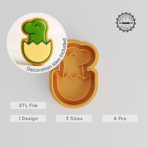 Dinosaur Egg Cookie Cutter & Stamp Set, Animal Baking Tool, Prehistoric, Jurassic, 6 Piece Bundle, S/M/L Sizes PRODUCT_64