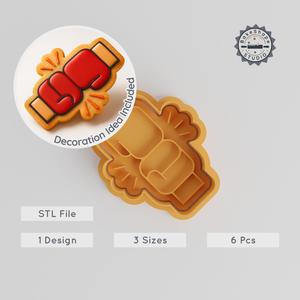 Boxing Glove Shape Cutter & Stamp Set, Sports Cookie & Fondant Tools, Punch Fight Design, 3 Sizes, 6 Pieces PRODUCT_600