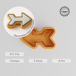Arrow Shape Cutter & Stamp Set, Cookie & Fondant Tool, Small, Medium, Large, 6 Piece Directional Right Design PRODUCT_536