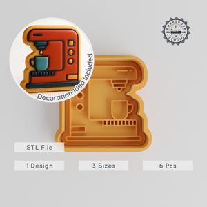 Coffee Maker Shape Cutter & Stamp, Cookie & Fondant Set, Small to Large Sizes, 6-Piece 3D Printing STL PRODUCT_764