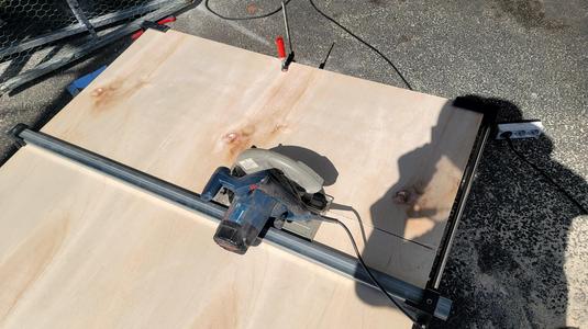 Guide for cutting plywood.