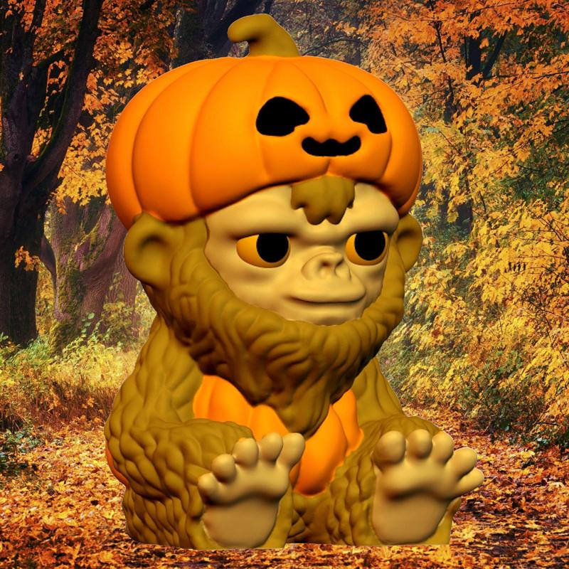 Happy Halloween Baby BigFoot Figurine in Jackolantern Costume