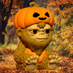 Happy Halloween Baby BigFoot Figurine in Jackolantern Costume