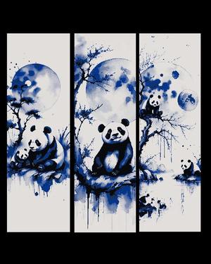 The peace loving panda basking in the Moonlight Ink painting - Set ob Bookmarks