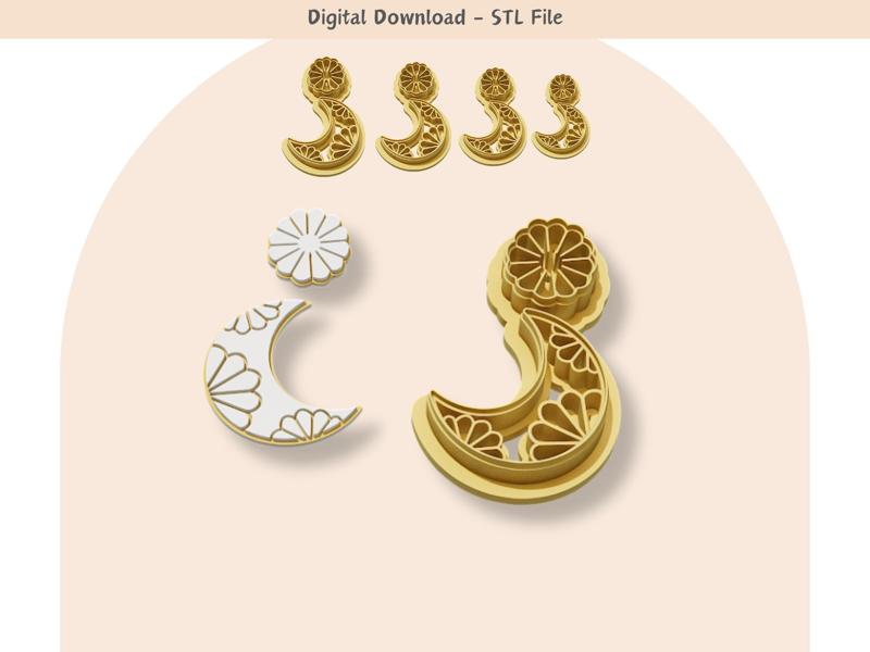 Crescent Moon and Seashell Clay Cutter for Polymer Clay | Digital STL File | Clay Tools 