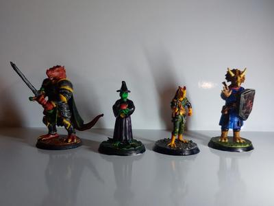 Dino D&D Party  - Rogue, Cleric, Fighter, Wizard