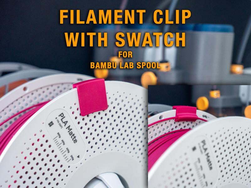 Bambu lab spool filament clip with swatch