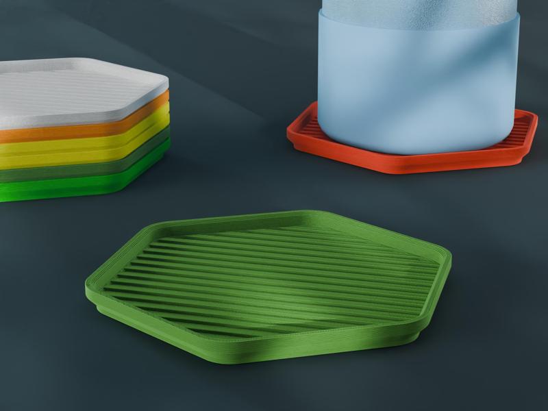 Stackable Striped Hexagon Coaster Set 3D Print STL File | 3 Sizes 