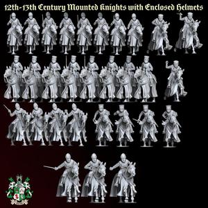 12th-13th Century Mounted Knights with Enclosed Helmets (over 30 options)