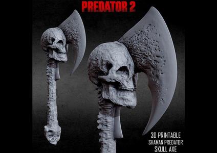 3D PRINTABLE SHAMAN PREDATOR SKULL AXE WEAPON
