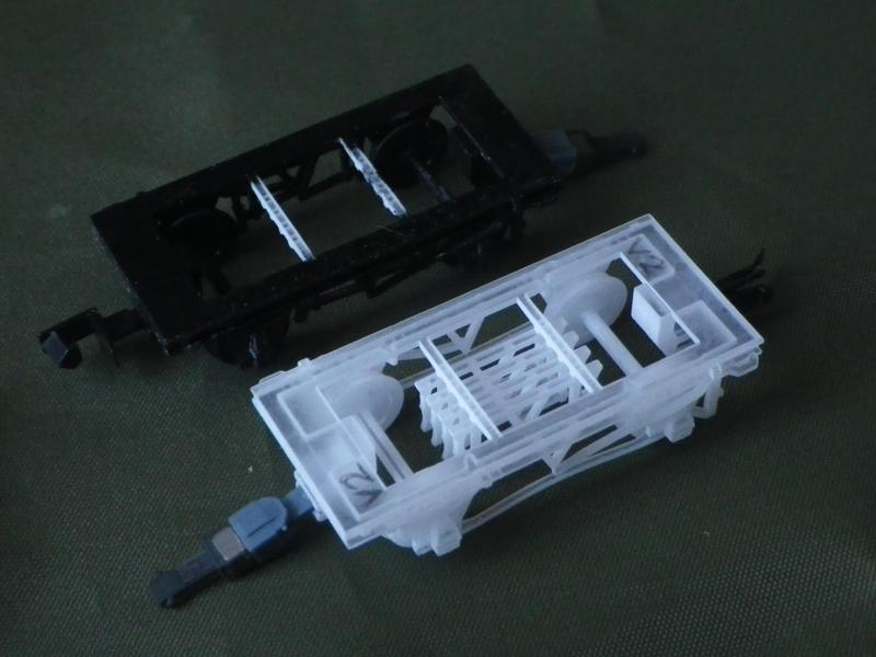 A pair of TT120 9' wheelbase steel solebar mineral wagon chassis