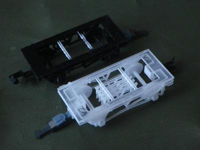 A pair of TT120 9' wheelbase steel solebar mineral wagon chassis
