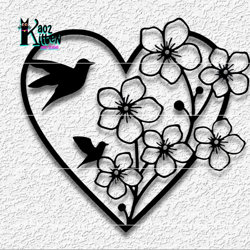 valentines day birds in a heart with flowers wall art